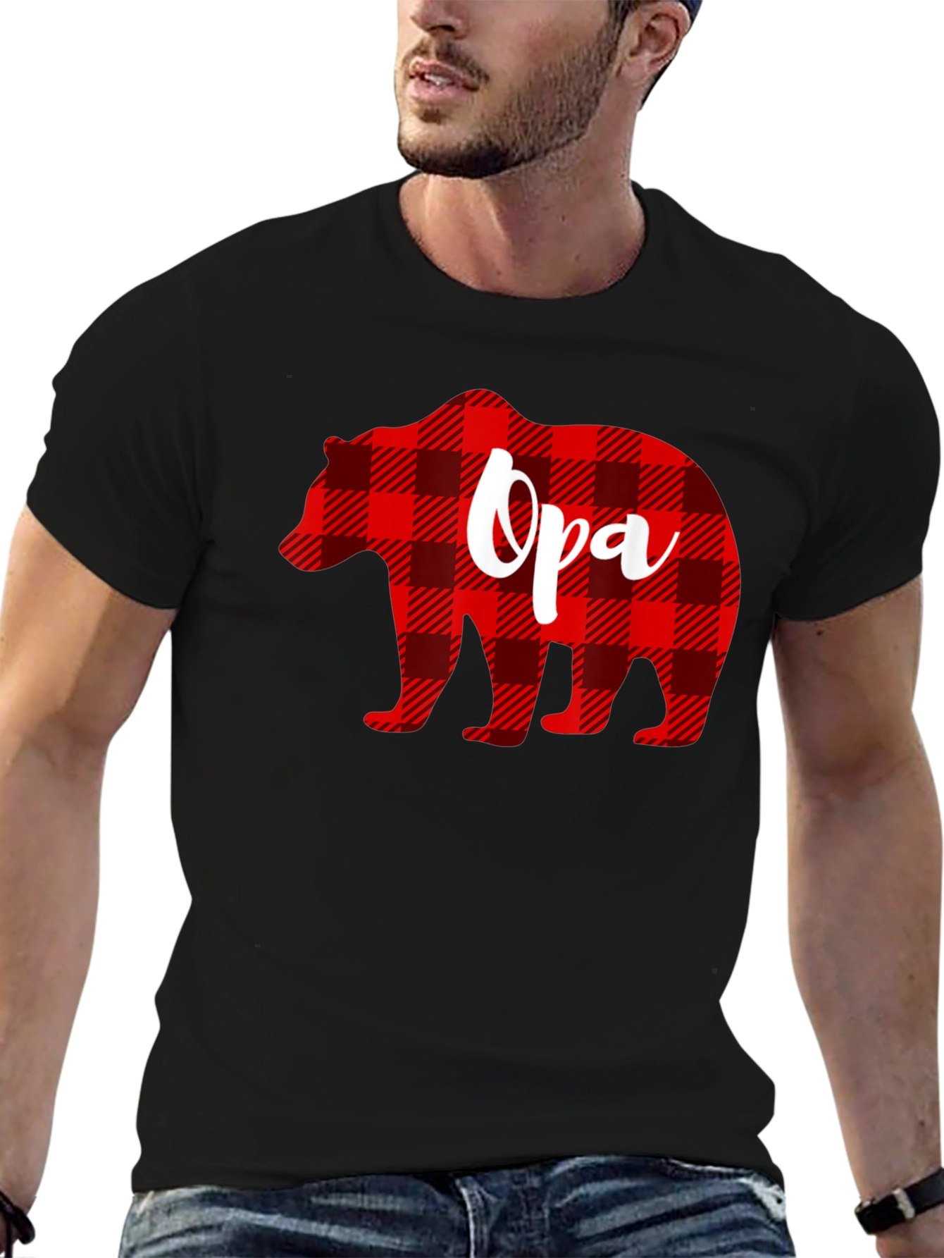 Opa Bear Plaid Graphic Tee - Mens Black T-Shirt