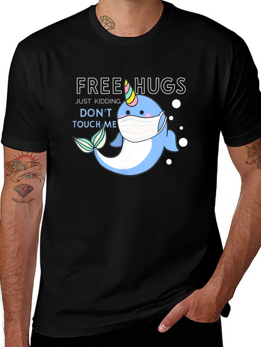 Funny Narwhal Unicorn Mask T-Shirt - Free Hugs Just Kidding