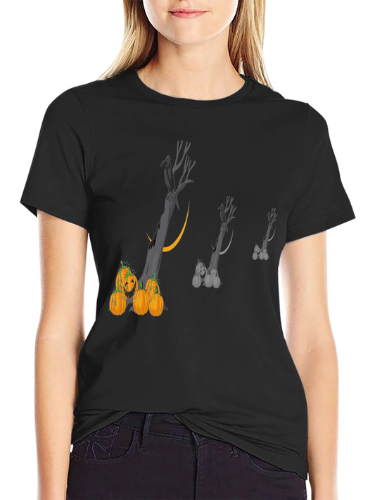 Spooky Halloween T-Shirt with Raven and Pumpkins