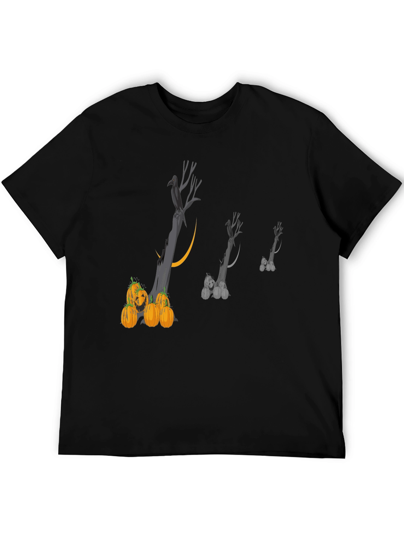 Spooky Halloween T-Shirt with Raven and Pumpkins