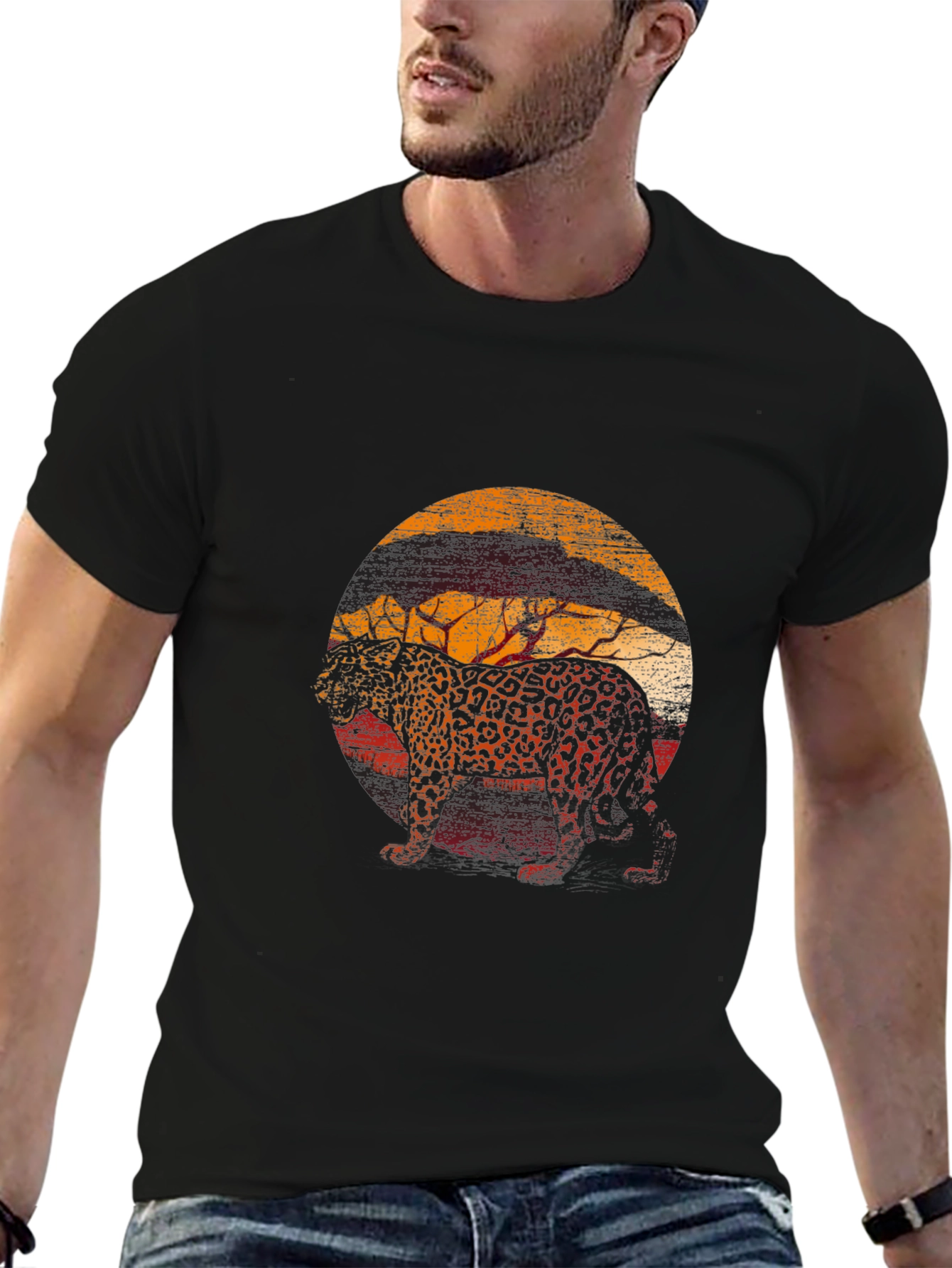 Leopard Sunset Graphic Tee - Stylish Animal Print T-Shirt