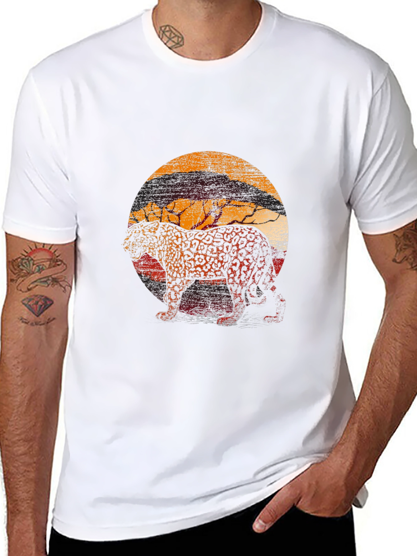 Leopard Sunset Graphic Tee - Stylish Animal Print T-Shirt