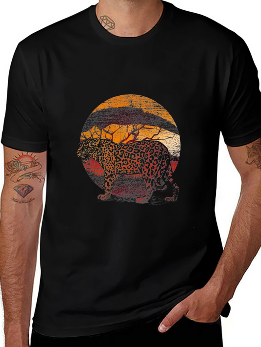 Leopard Sunset Graphic Tee - Stylish Animal Print T-Shirt