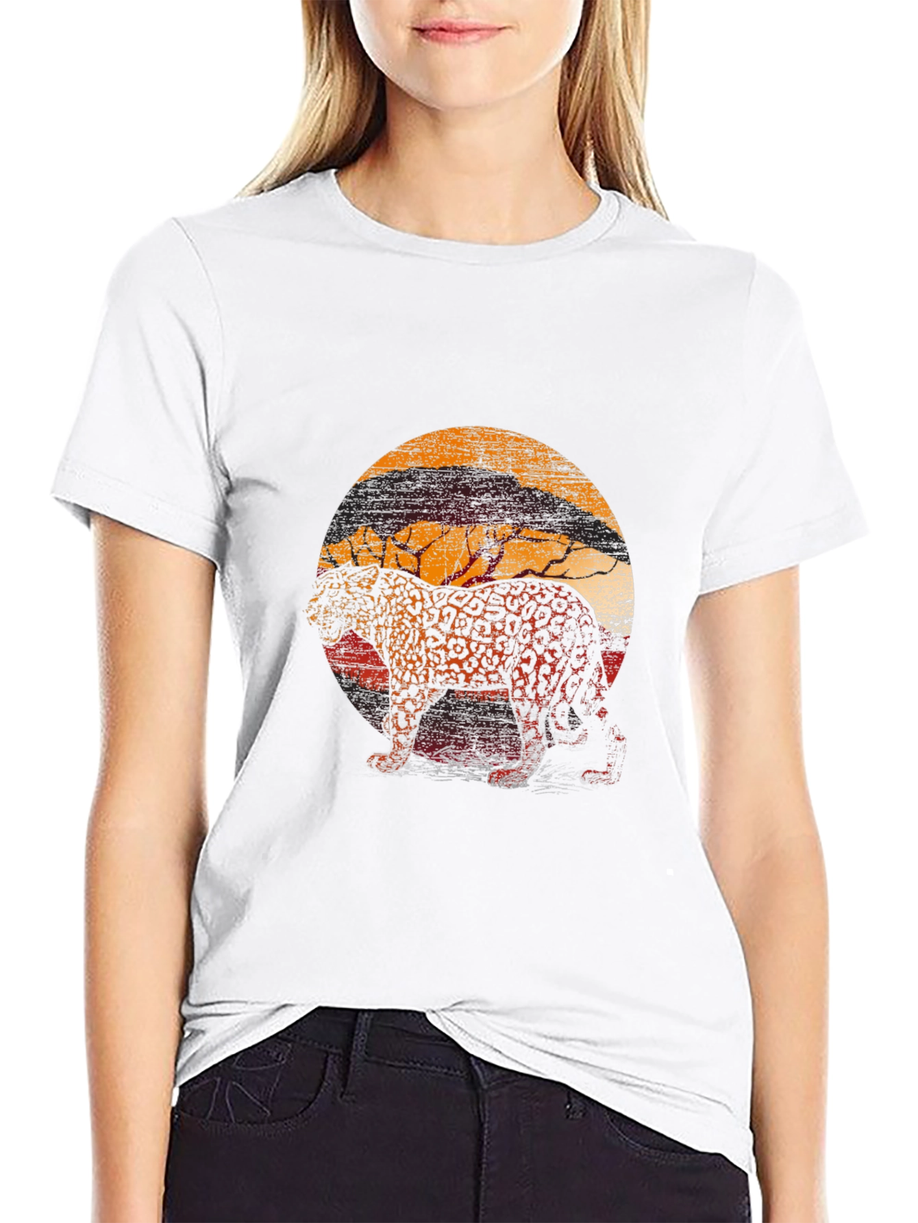 Leopard Sunset Graphic Tee - Stylish Animal Print T-Shirt