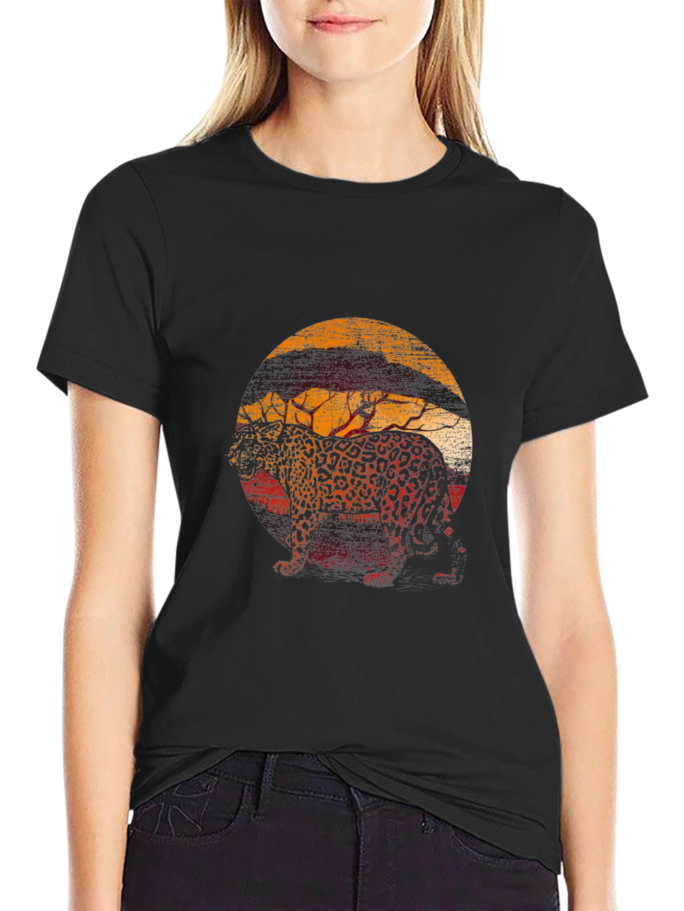 Leopard Sunset Graphic Tee - Stylish Animal Print T-Shirt