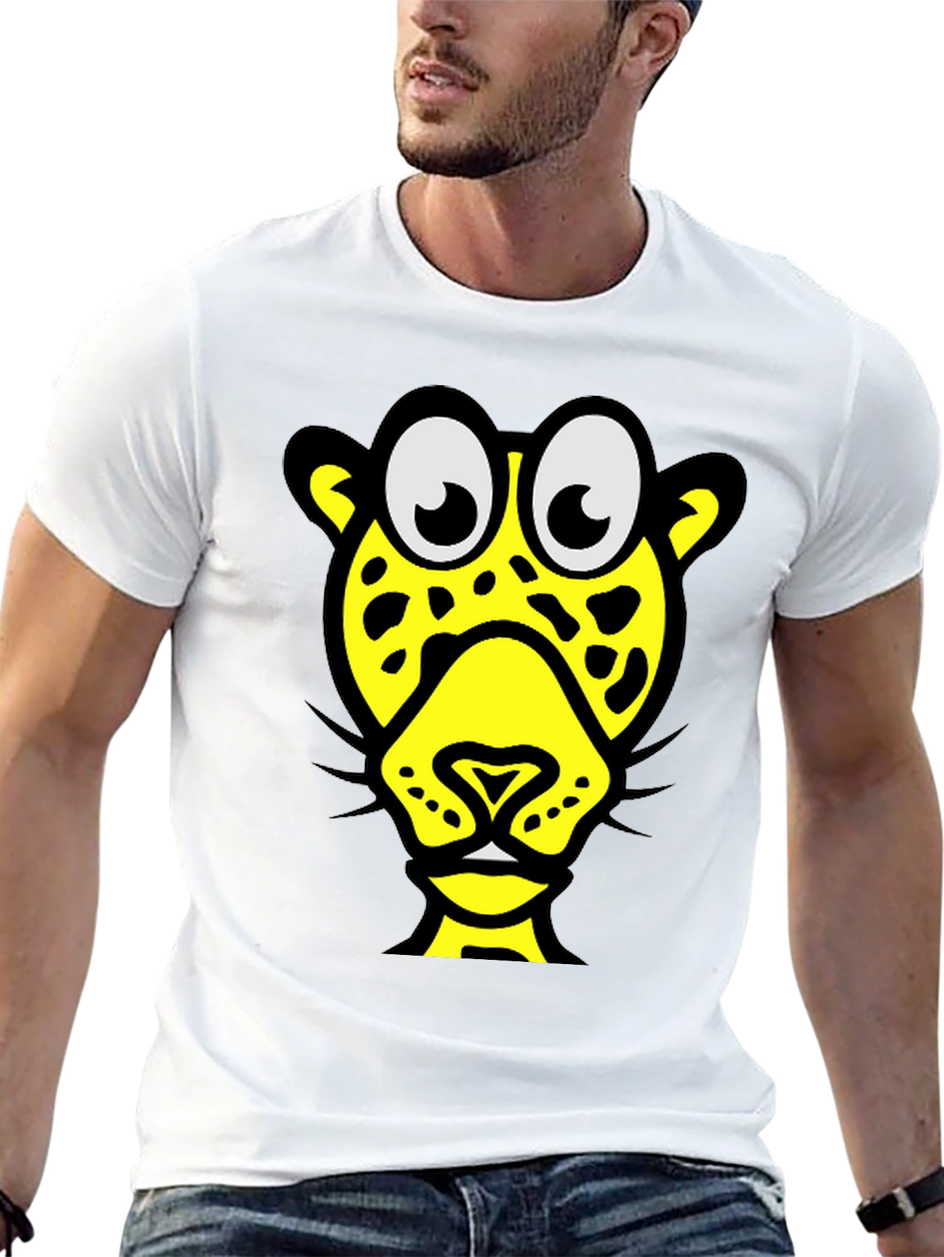 Funky Cartoon Leopard Graphic Tee - Black