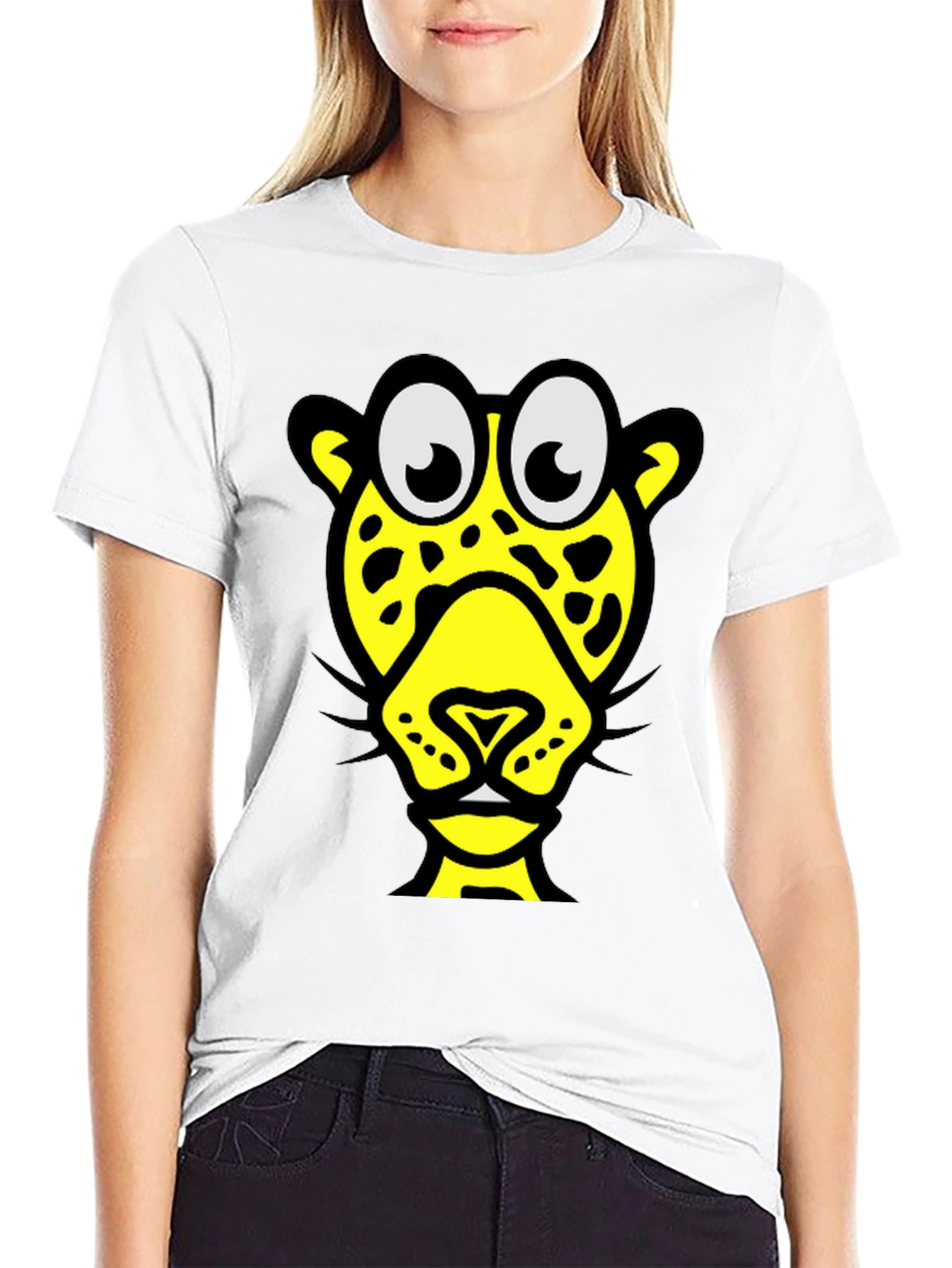 Funky Cartoon Leopard Graphic Tee - Black