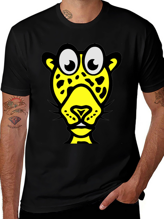 Funky Cartoon Leopard Graphic Tee - Black