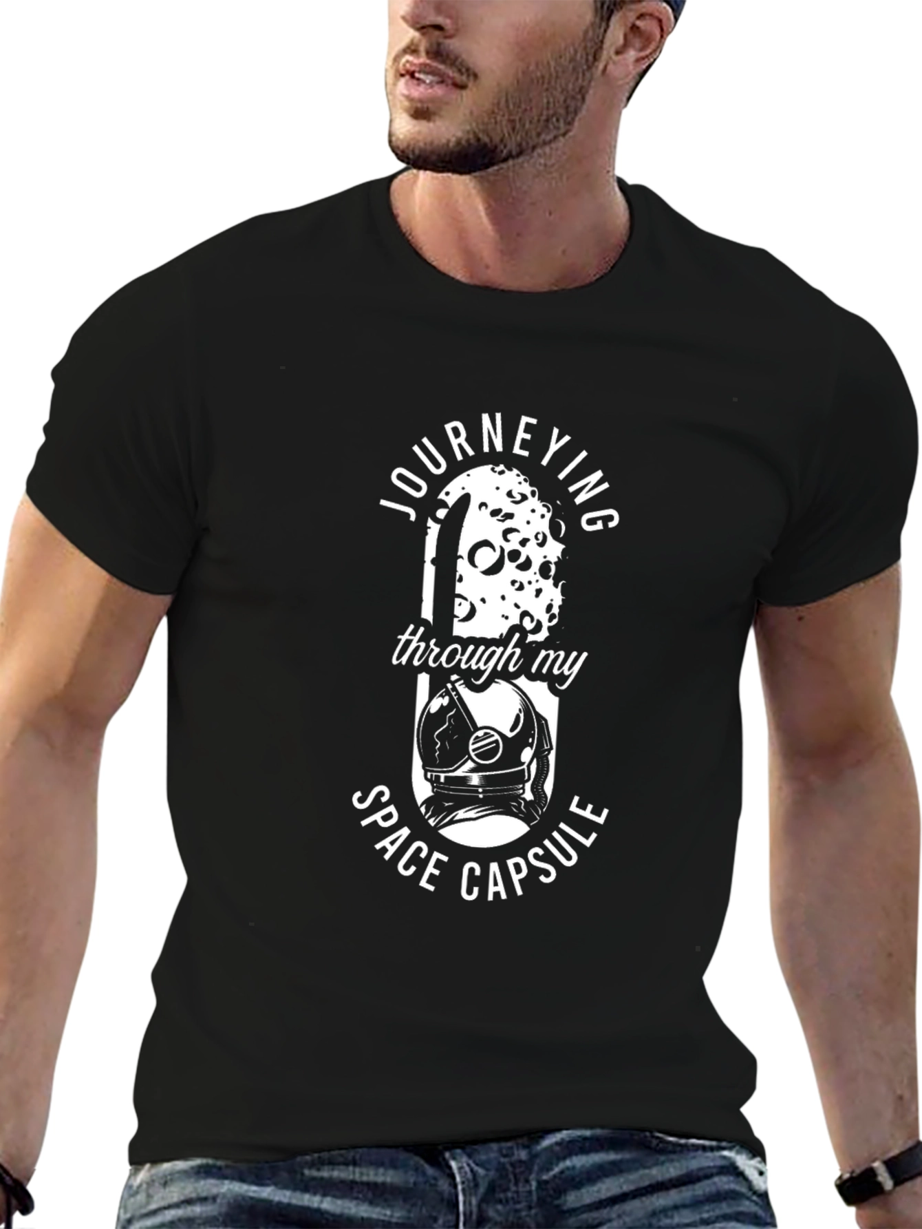 Journeying Through My Space Capsule Black T-Shirt