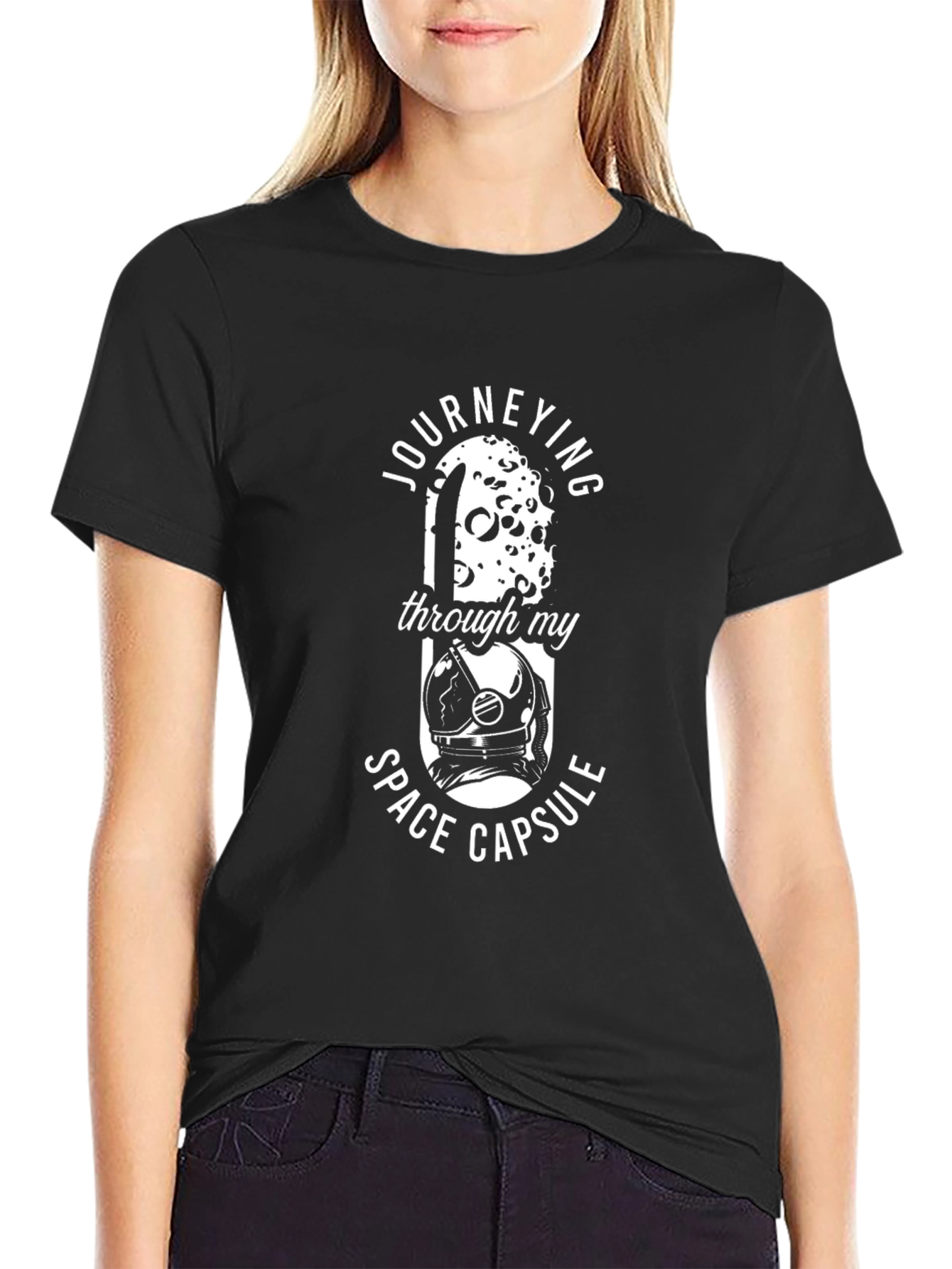 Journeying Through My Space Capsule Black T-Shirt