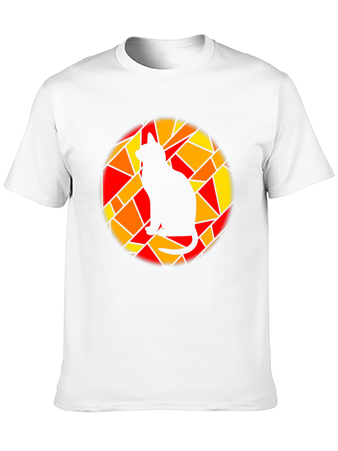 Stained Glass Cat Graphic Tee - Black Cotton T-Shirt
