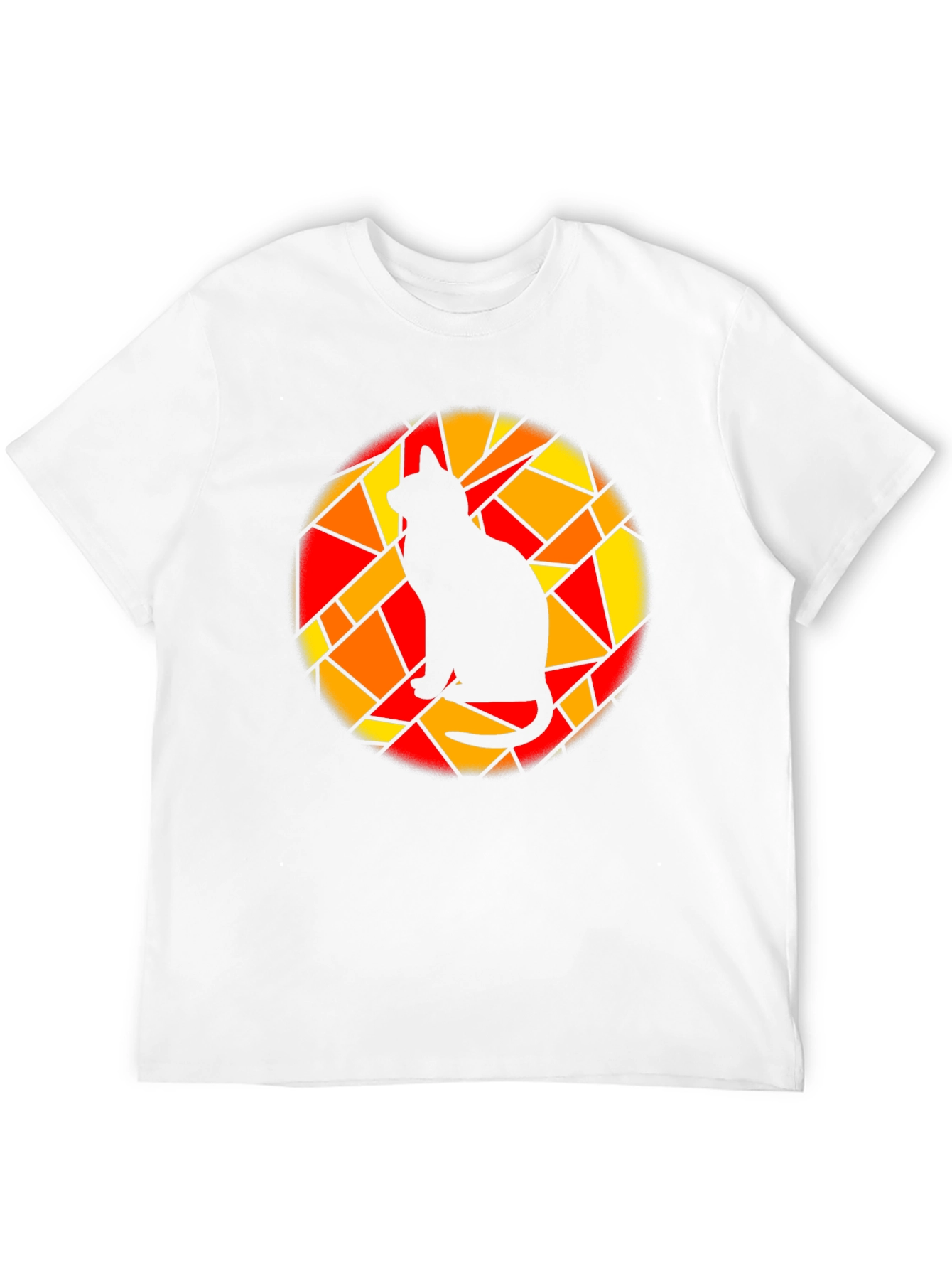 Stained Glass Cat Graphic Tee - Black Cotton T-Shirt
