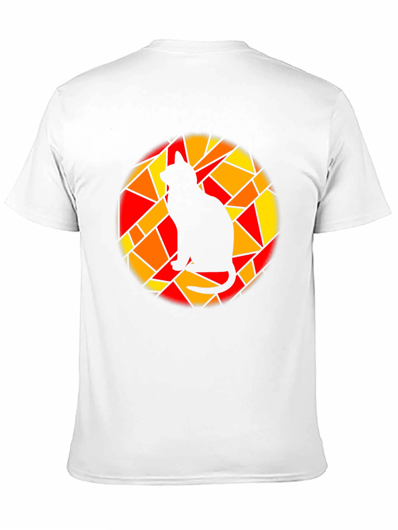Stained Glass Cat Graphic Tee - Black Cotton T-Shirt