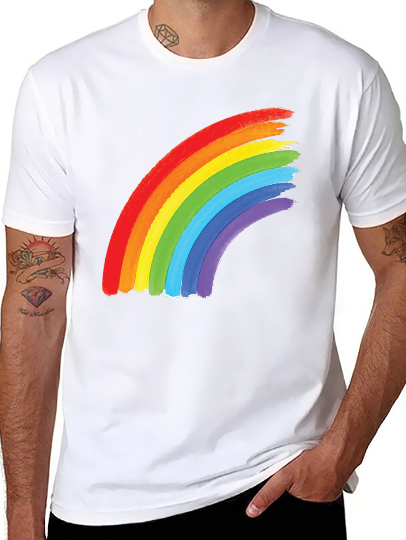 Rainbow Graphic Tee - Black Cotton Blend Shirt