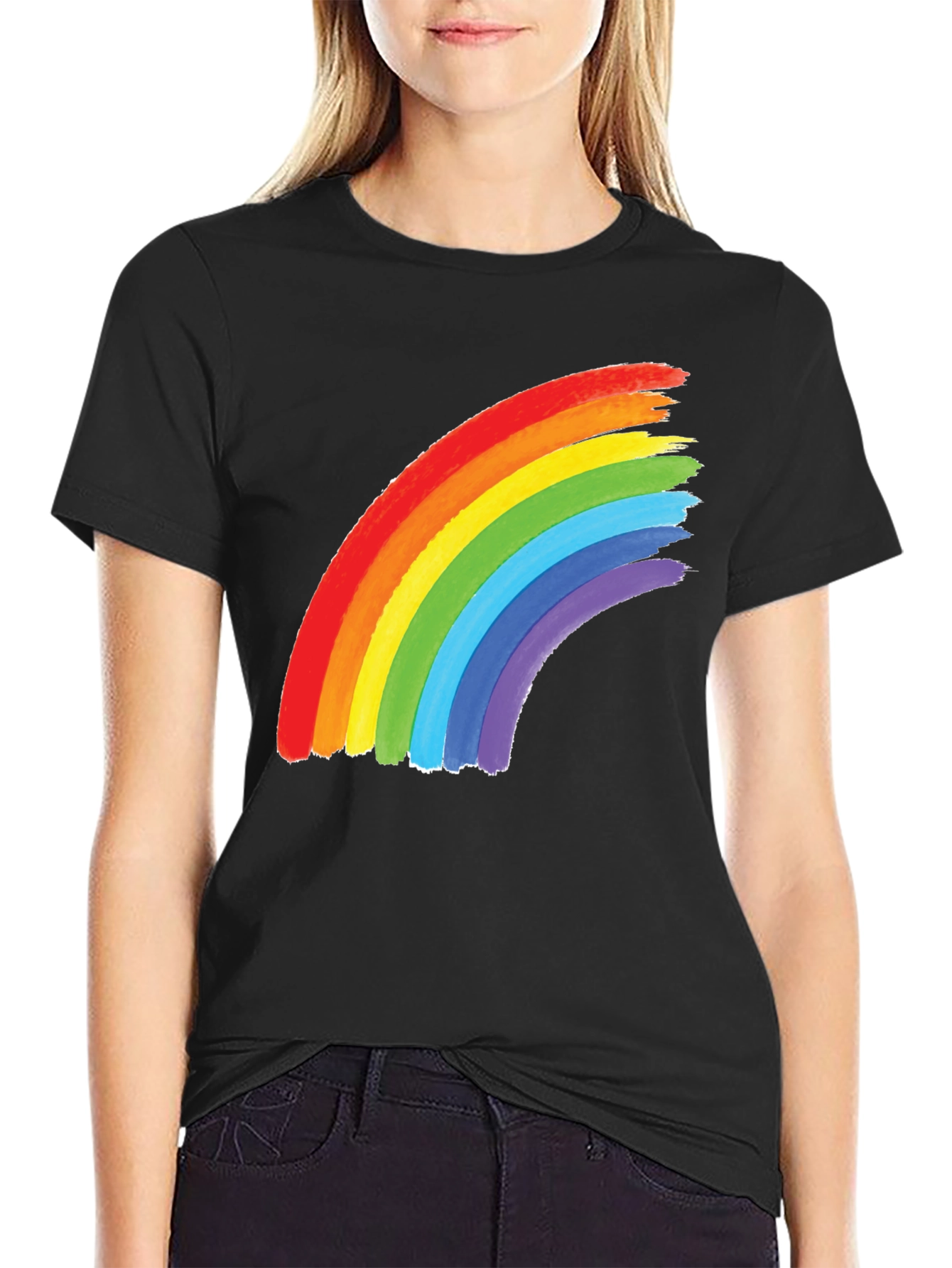 Rainbow Graphic Tee - Black Cotton Blend Shirt