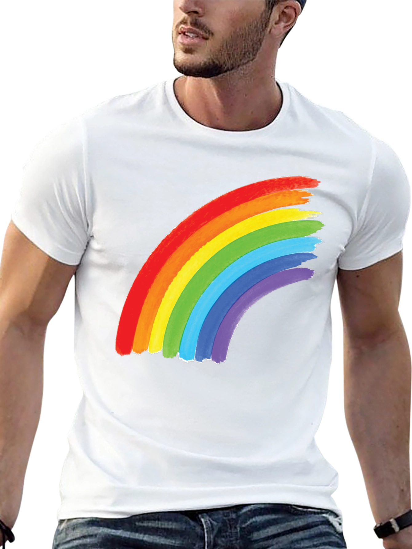 Rainbow Graphic Tee - Black Cotton Blend Shirt