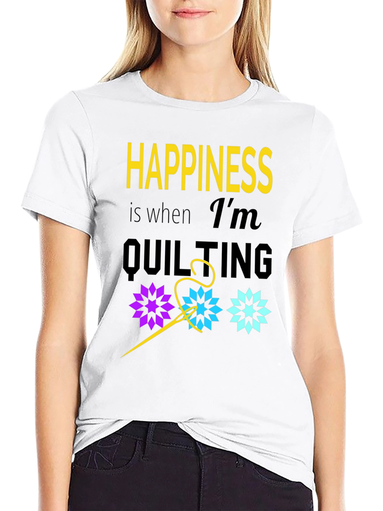 Happiness is Quilting Black T-Shirt