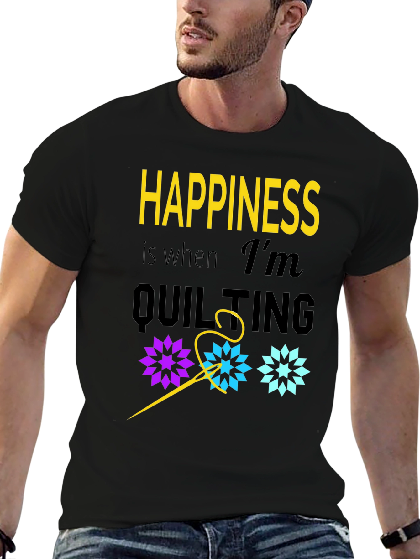 Happiness is Quilting Black T-Shirt