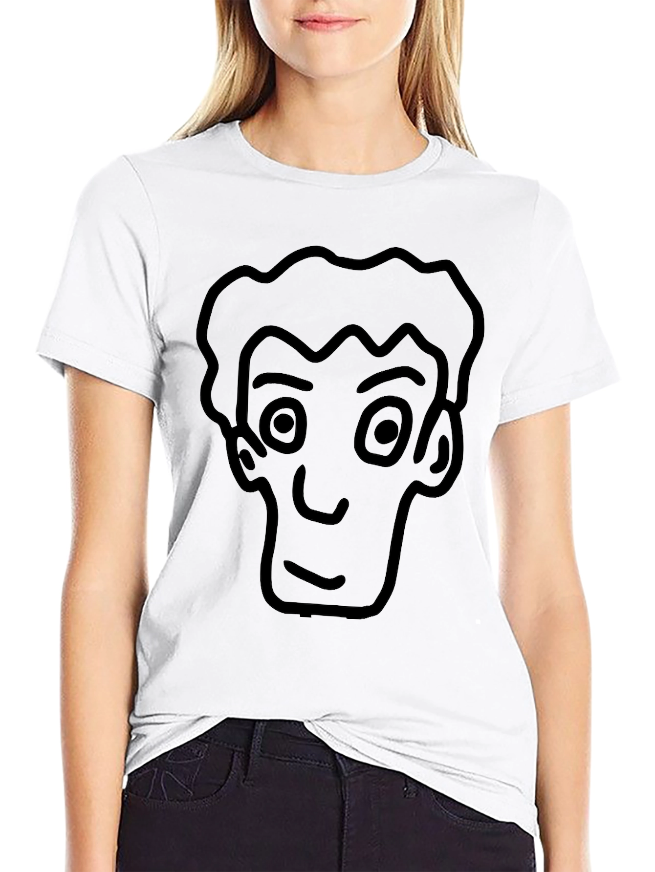 Cartoon Face Black T-Shirt - Casual Style