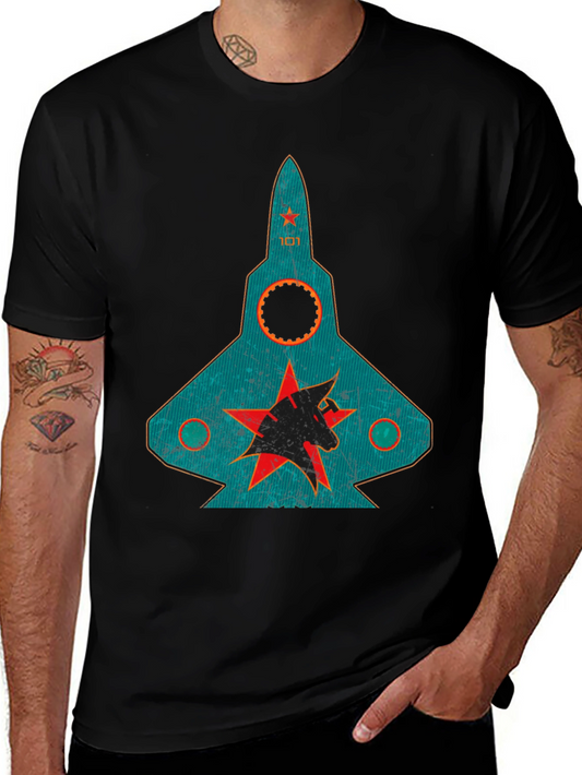 Vintage Jet T-Shirt - Teal Red Star Design