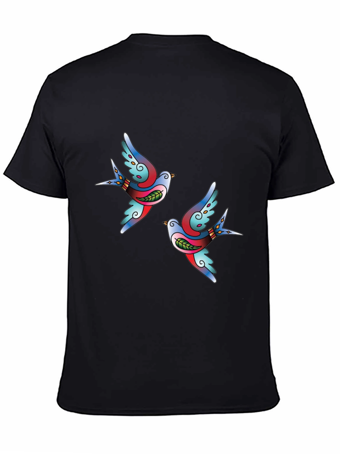 Classic Tattoo Swallow Bird Graphic Tee - Soft Black