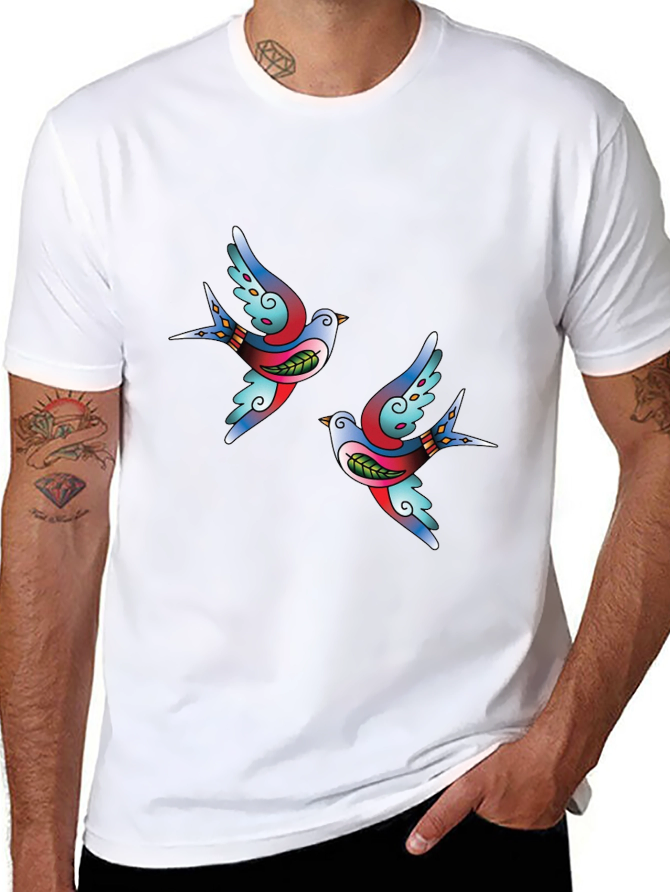 Classic Tattoo Swallow Bird Graphic Tee - Soft Black