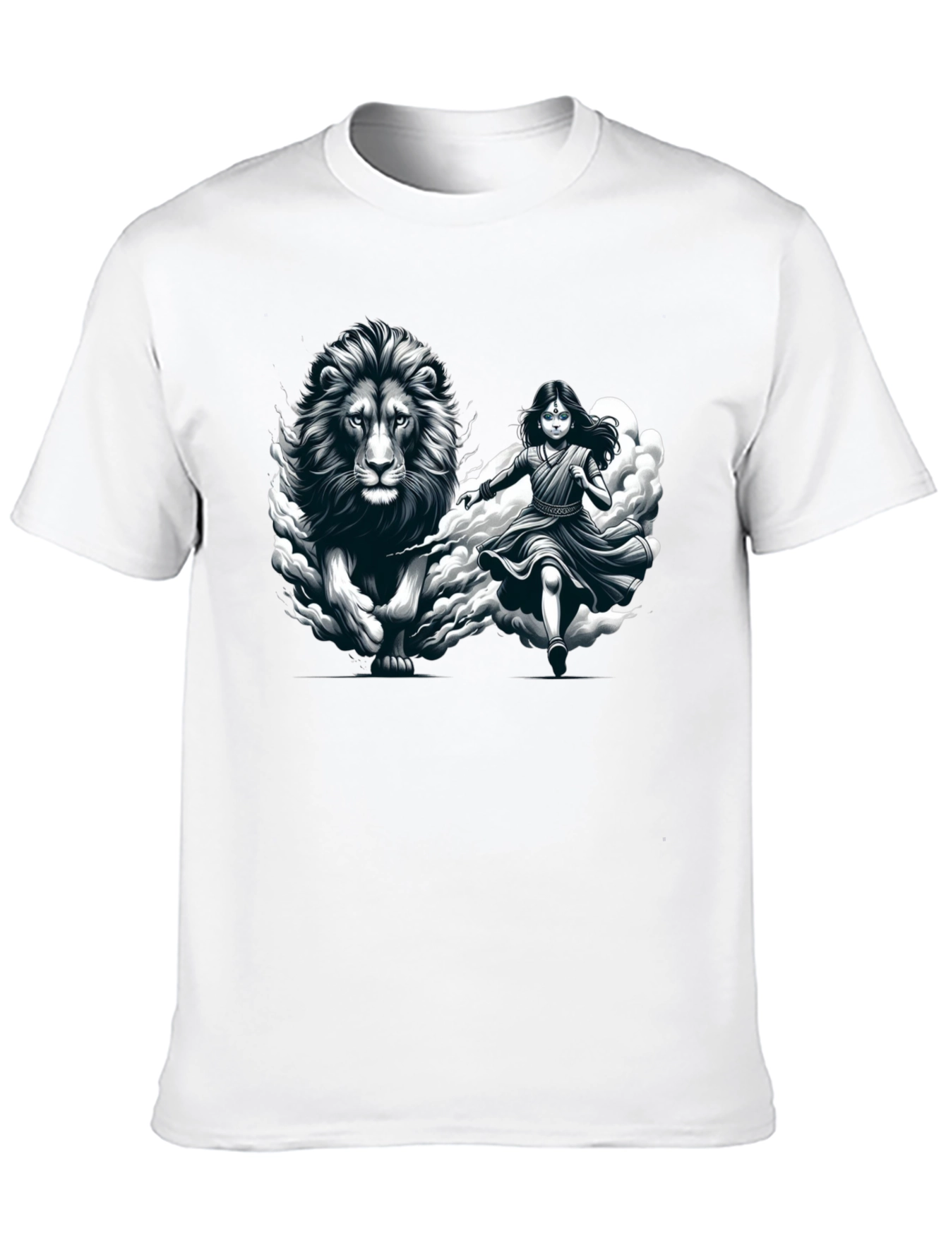 Lion & Girl Graphic Print Black T-Shirt