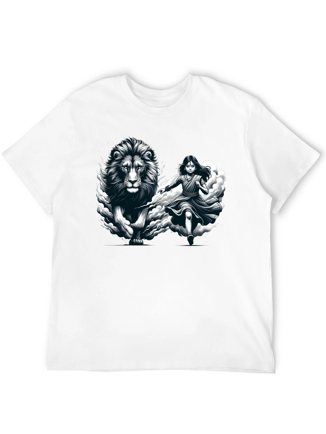 Lion & Girl Graphic Print Black T-Shirt