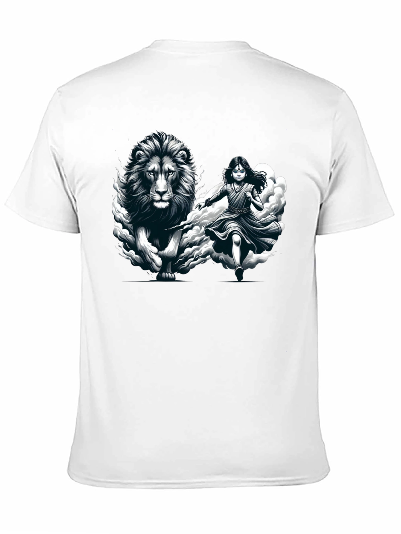 Lion & Girl Graphic Print Black T-Shirt