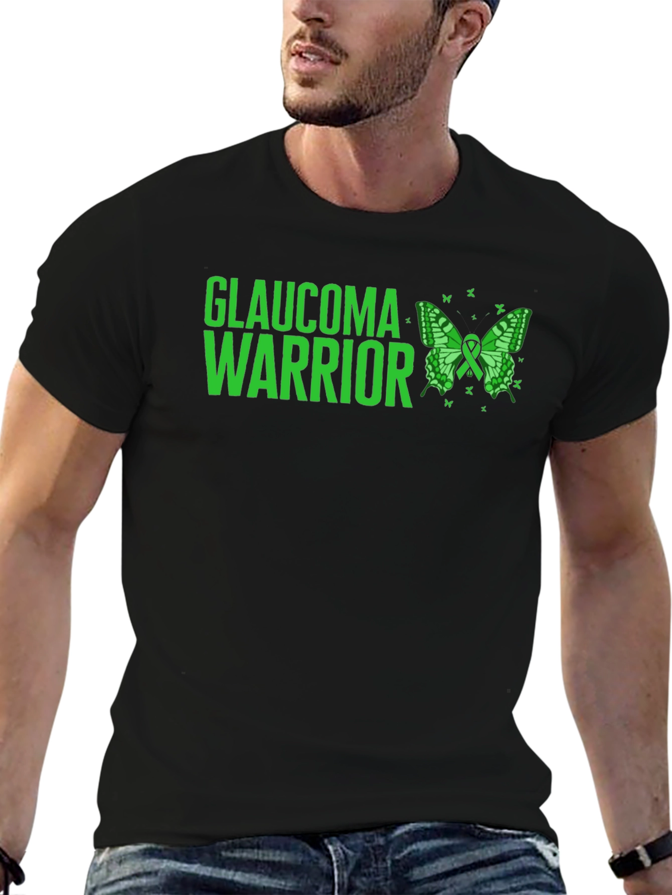Glaucoma Warrior T-Shirt: Green Butterfly Awareness Tee