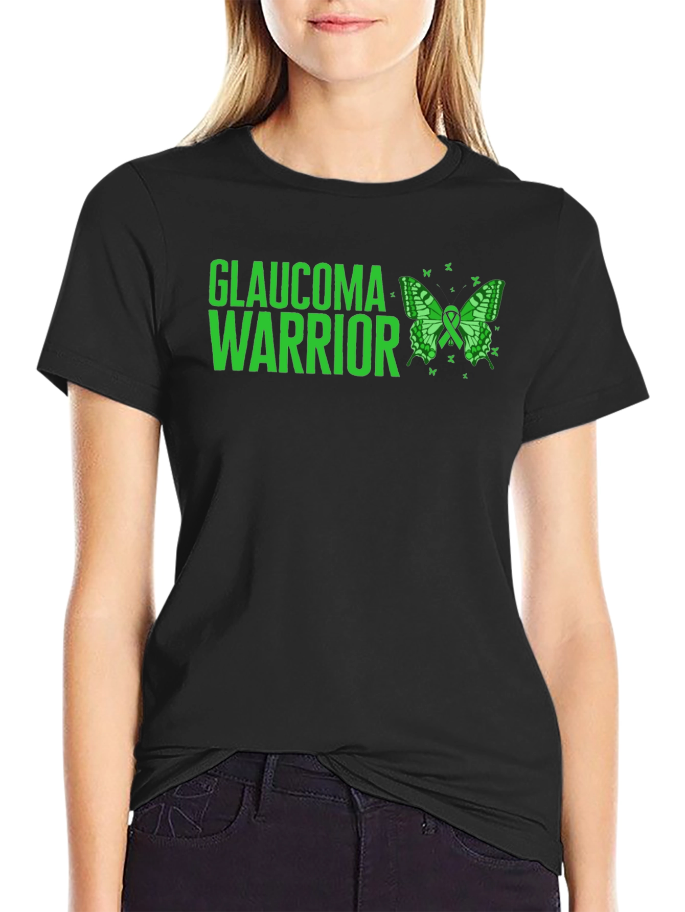 Glaucoma Warrior T-Shirt: Green Butterfly Awareness Tee