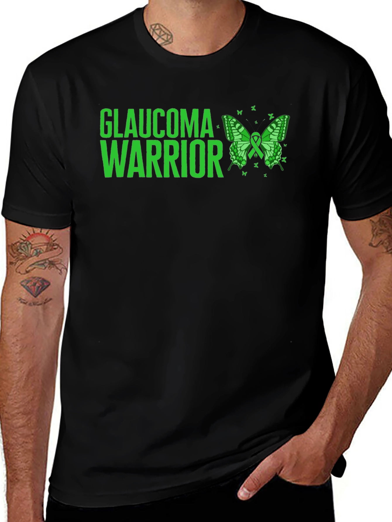Glaucoma Warrior T-Shirt: Green Butterfly Awareness Tee