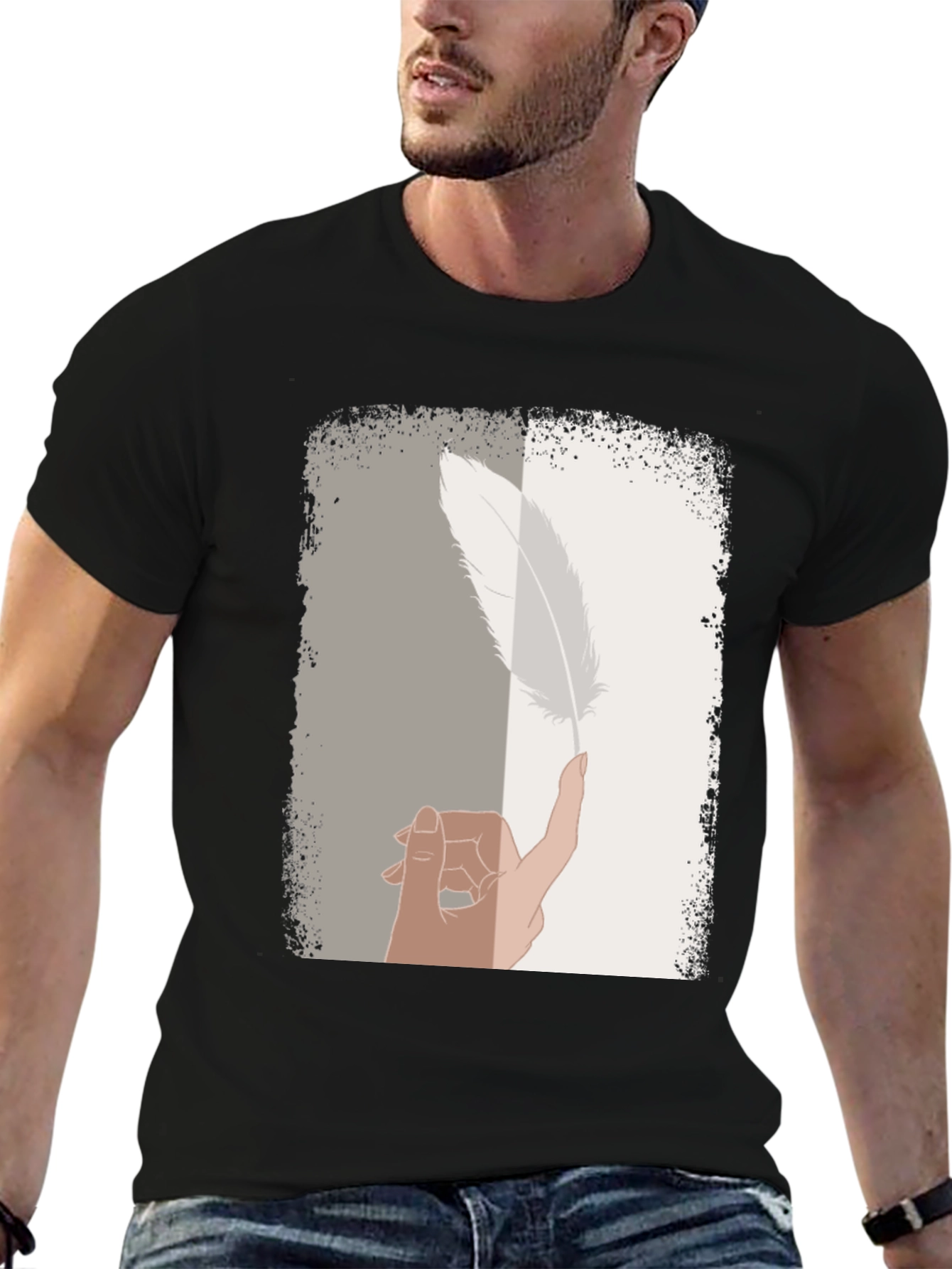 Feather Balance Graphic Tee - Casual Cotton Shirt
