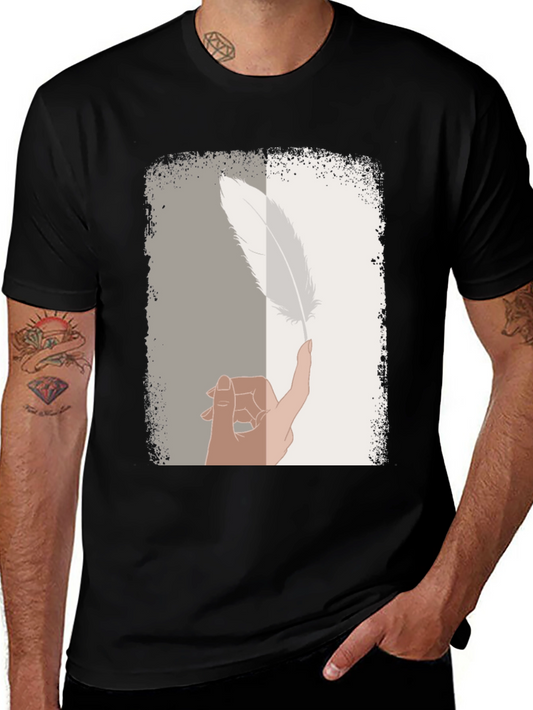 Feather Balance Graphic Tee - Casual Cotton Shirt