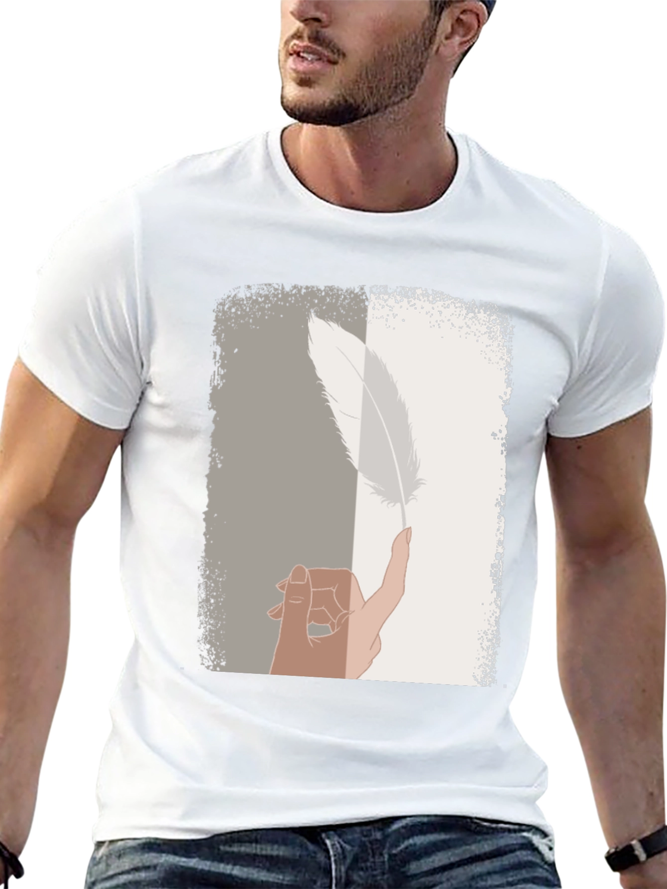Feather Balance Graphic Tee - Casual Cotton Shirt