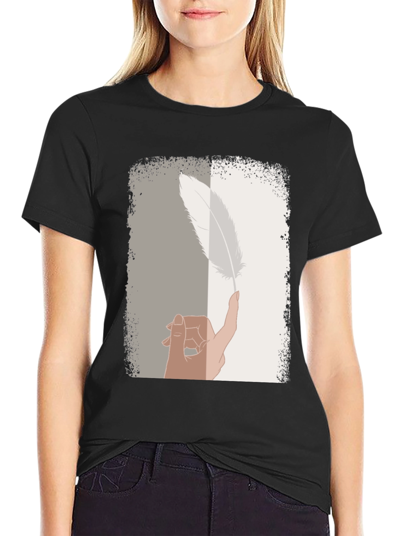 Feather Balance Graphic Tee - Casual Cotton Shirt
