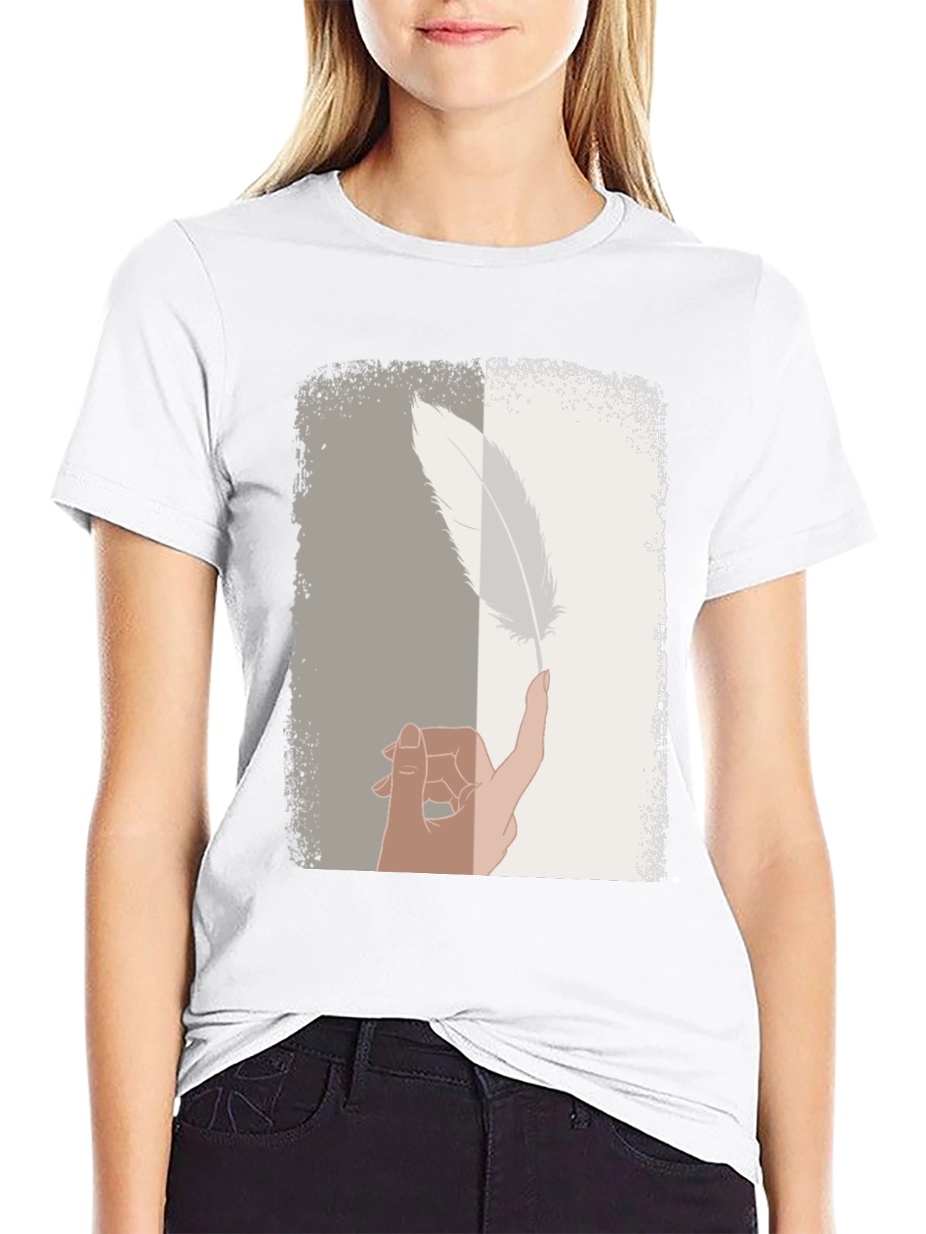 Feather Balance Graphic Tee - Casual Cotton Shirt