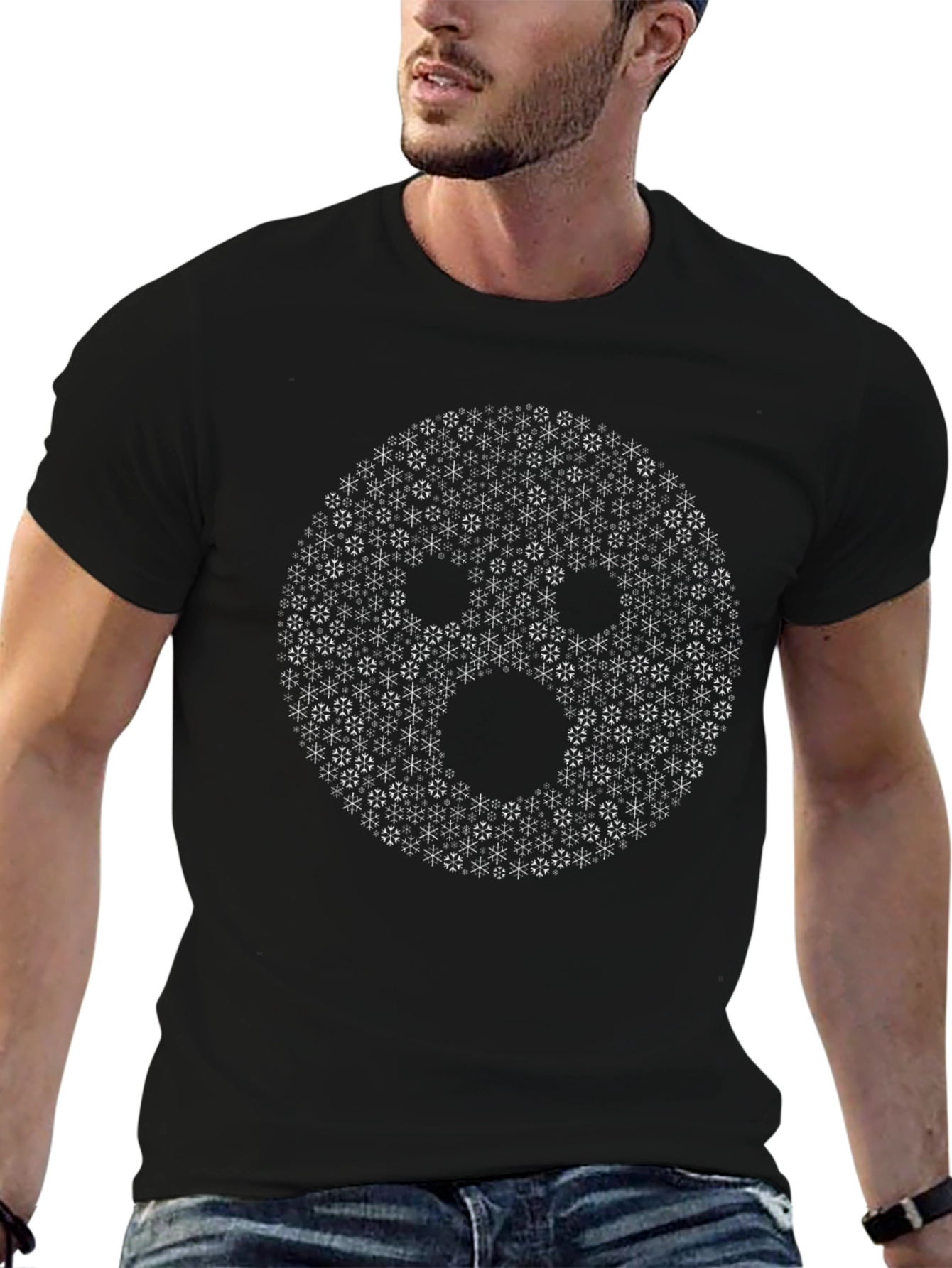 Geometric Shocked Face Graphic Black T-Shirt