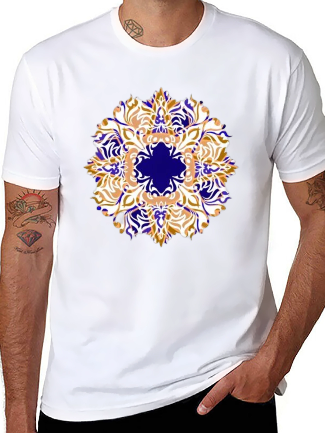 Mens Black T-Shirt with Artistic Mandala Design