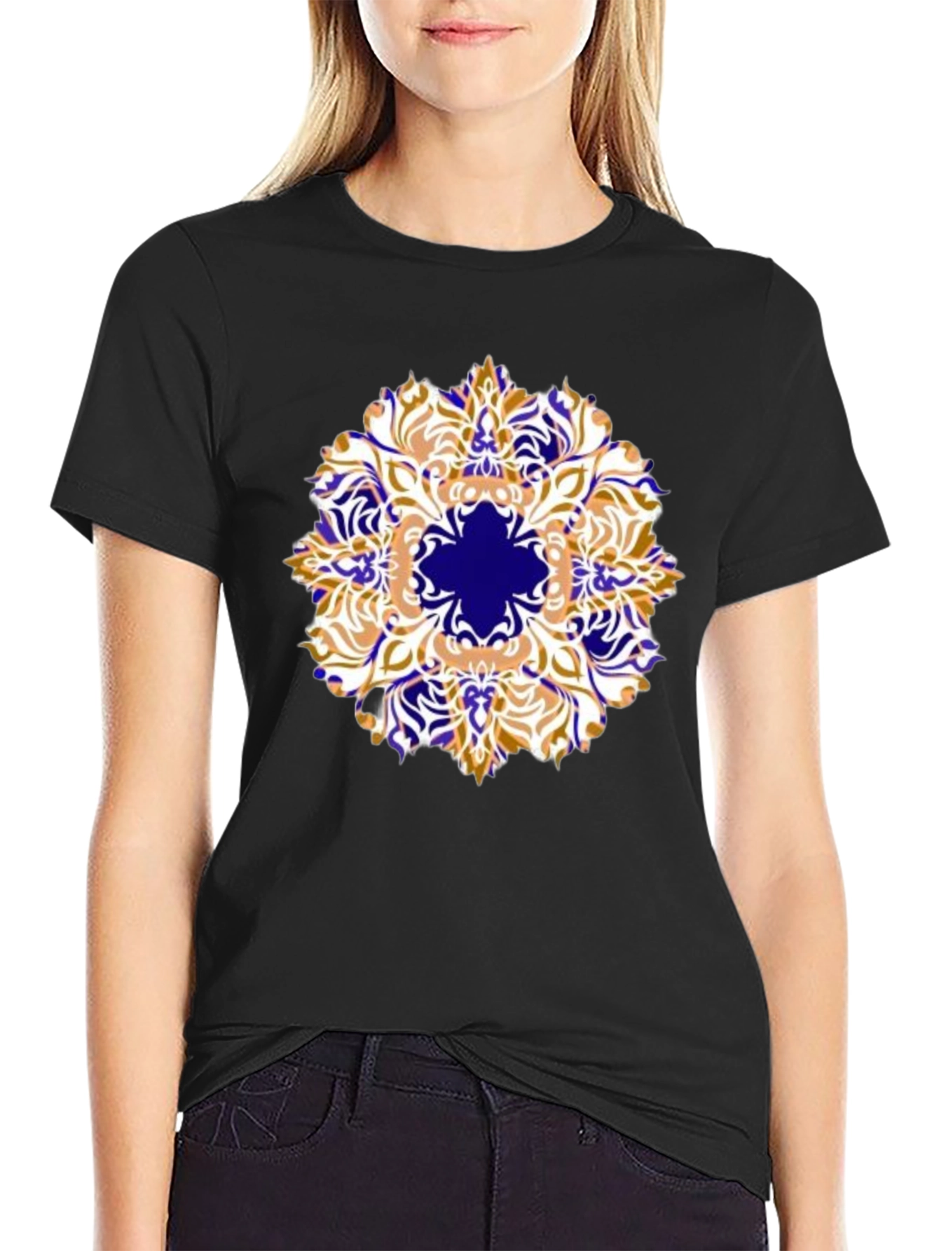 Mens Black T-Shirt with Artistic Mandala Design