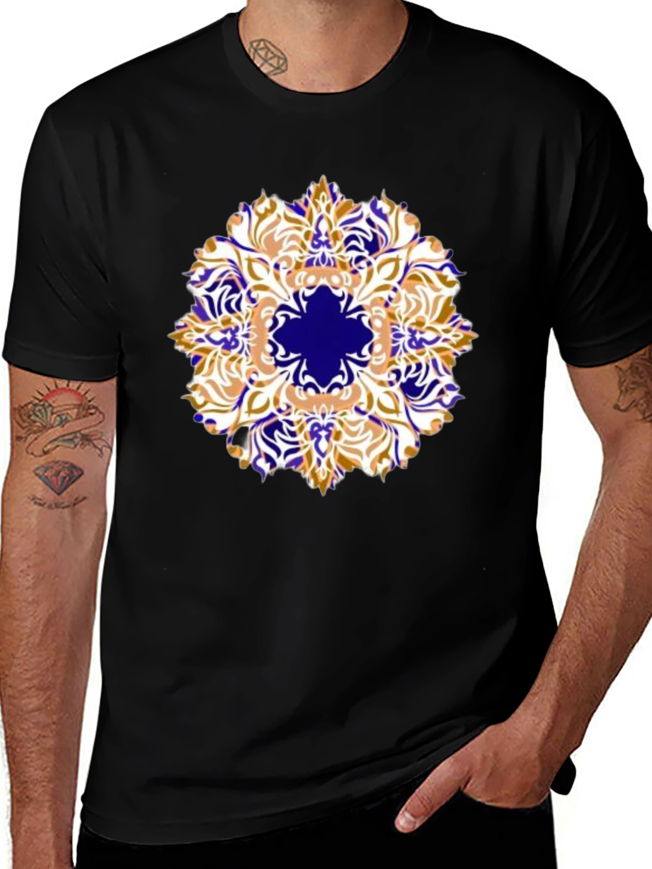 Mens Black T-Shirt with Artistic Mandala Design