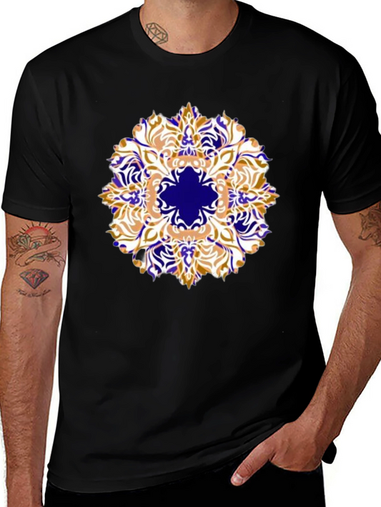 Mens Black T-Shirt with Artistic Mandala Design