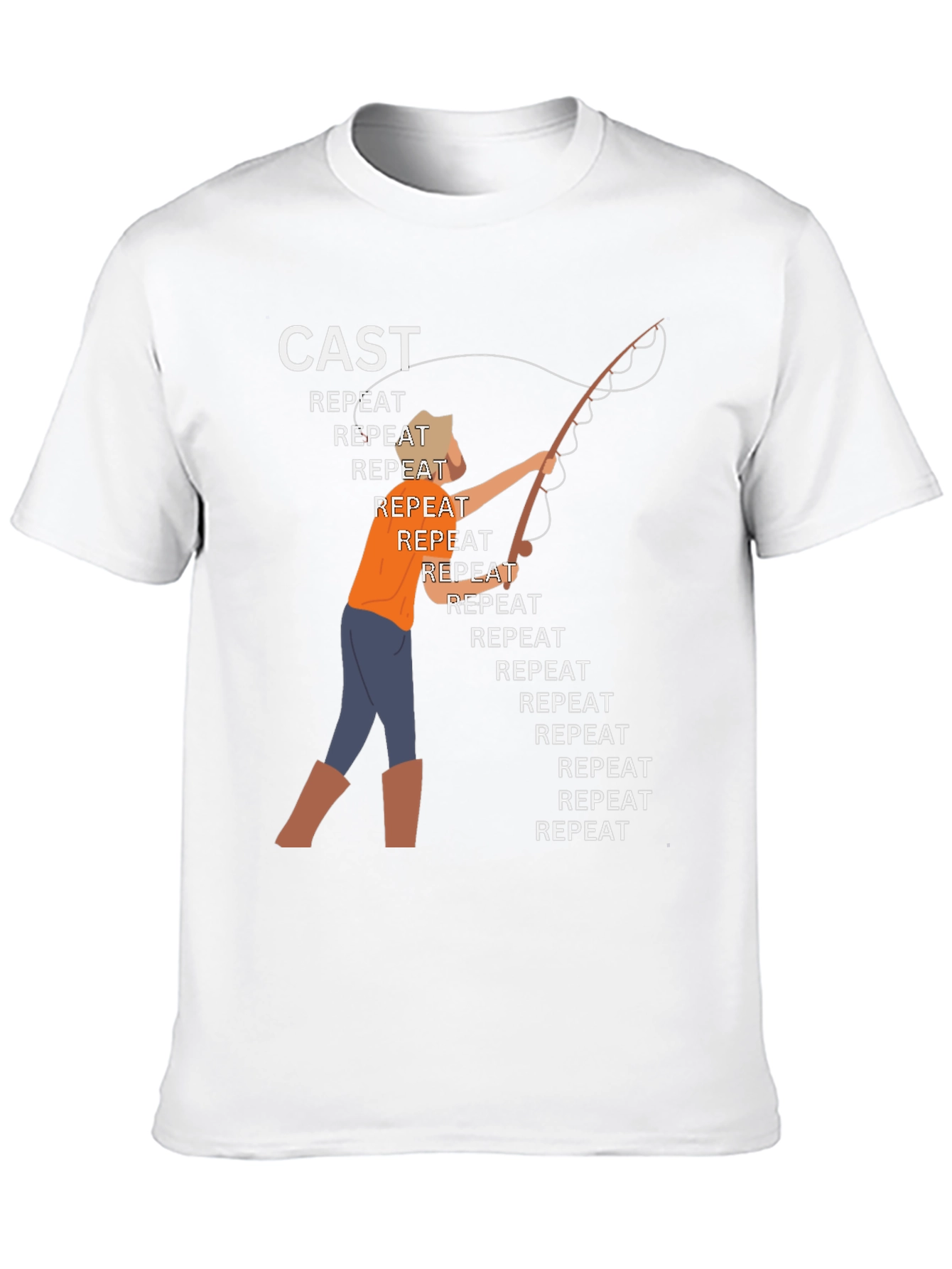 Cast Repeat Funny Fishing Graphic T-Shirt