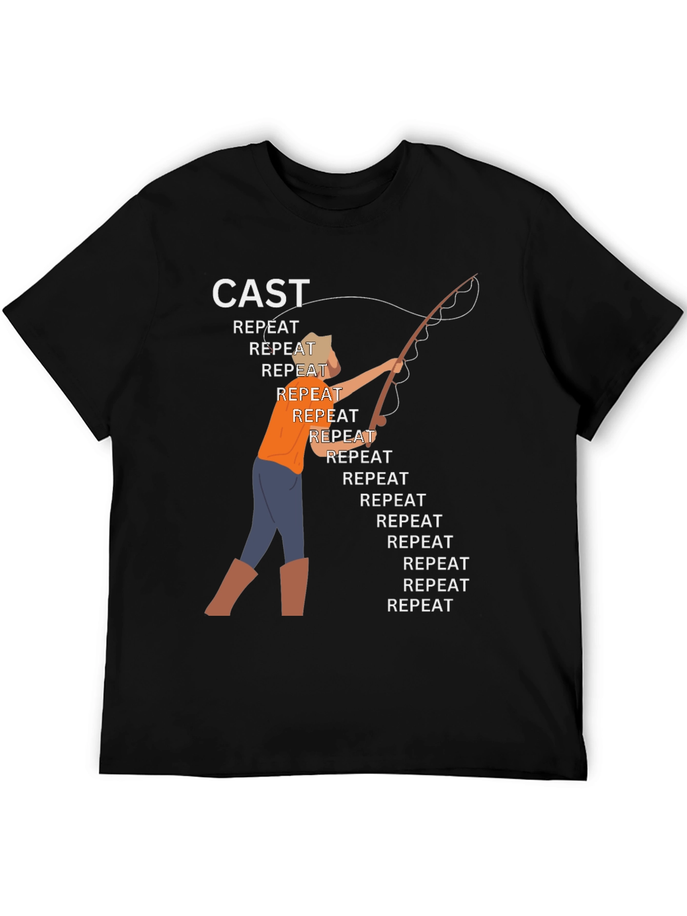 Cast Repeat Funny Fishing Graphic T-Shirt
