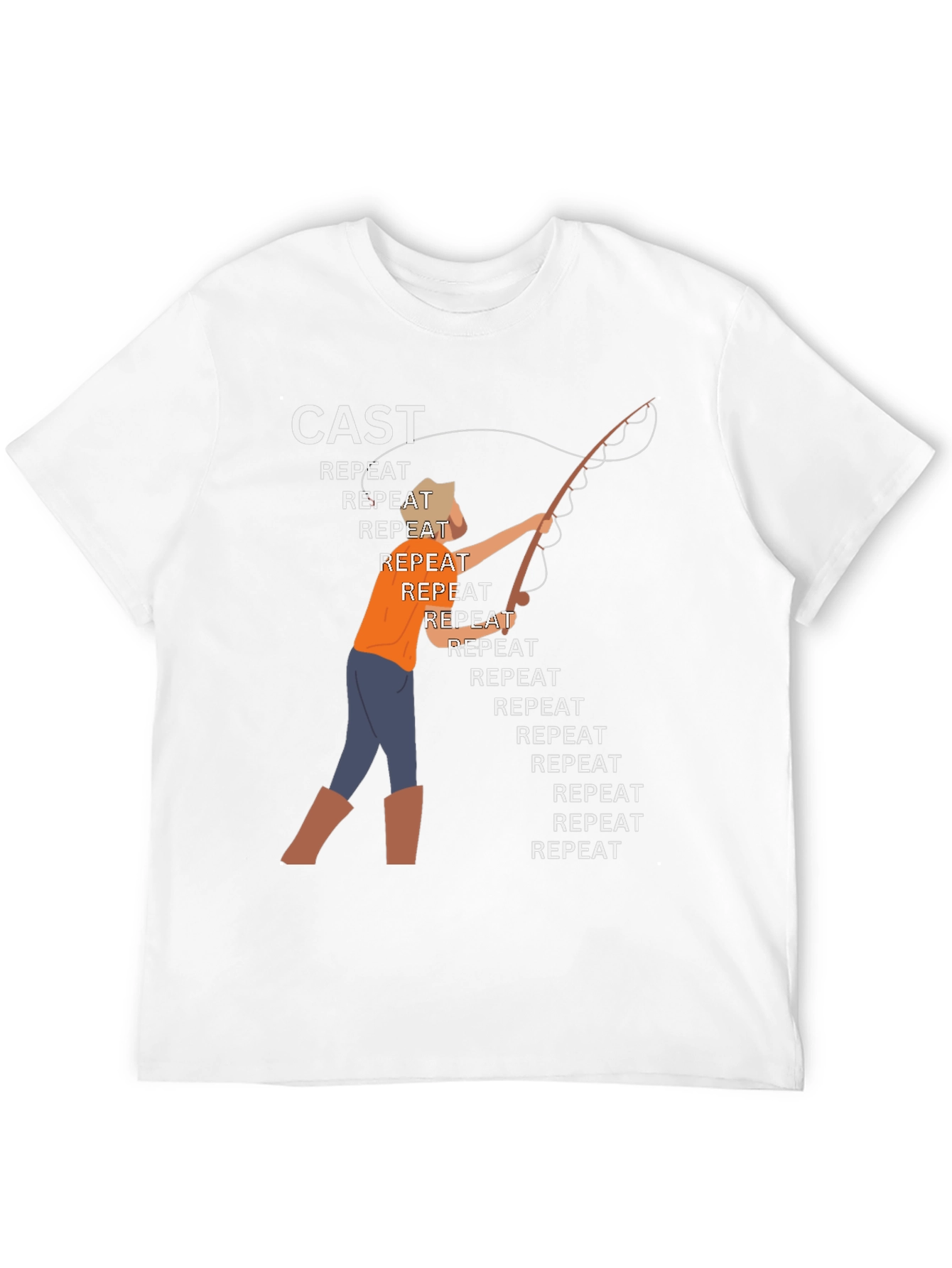 Cast Repeat Funny Fishing Graphic T-Shirt