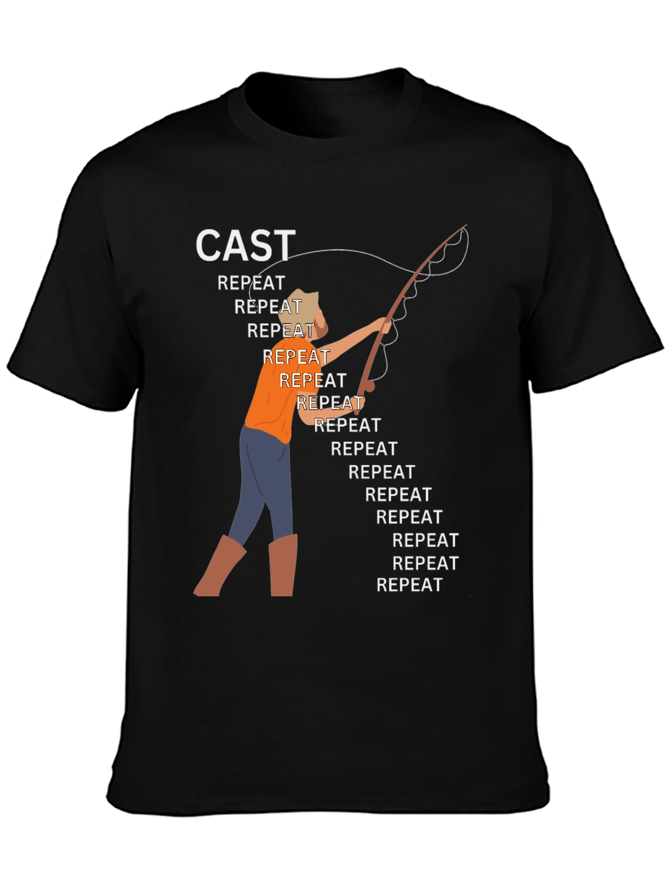 Cast Repeat Funny Fishing Graphic T-Shirt