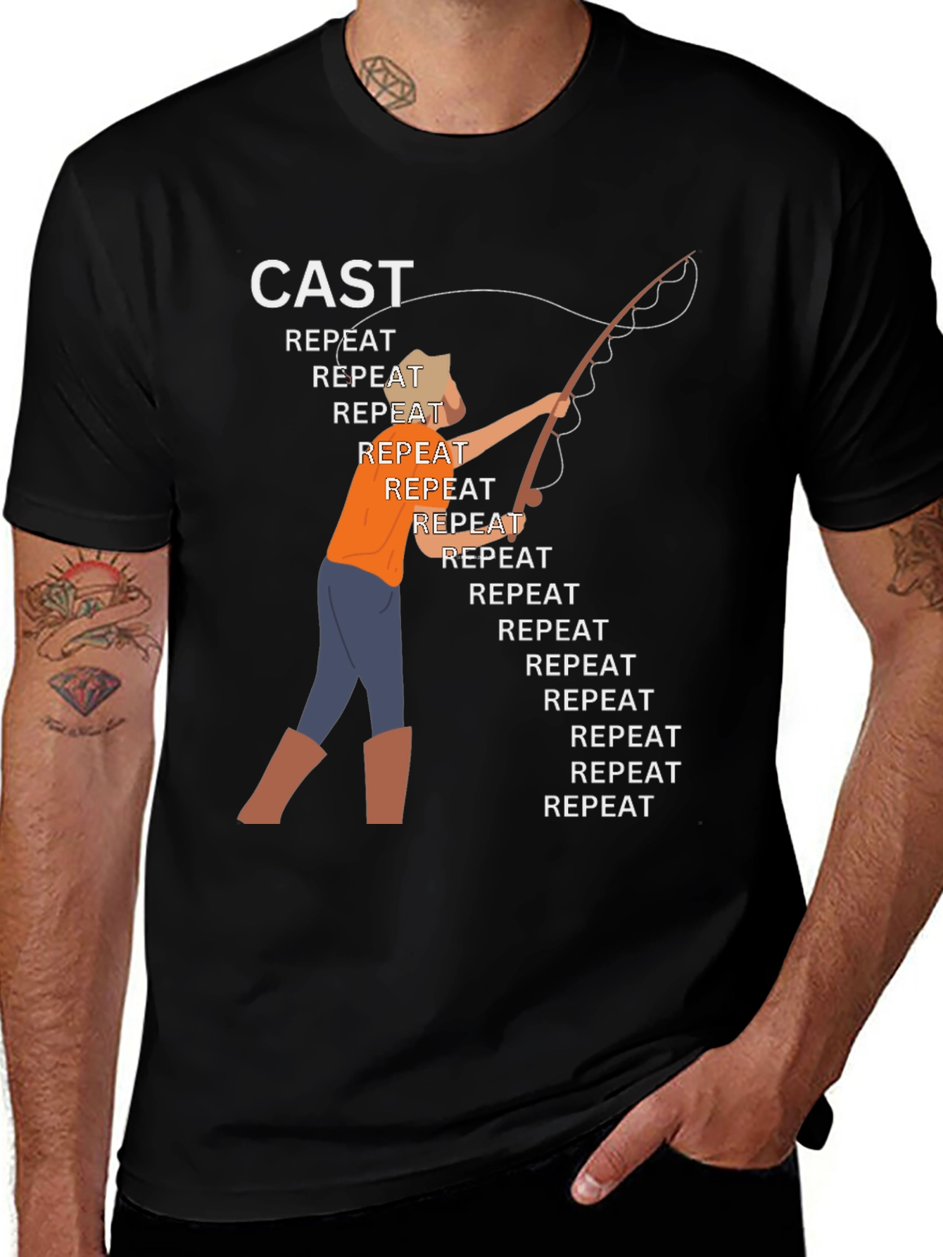 Cast Repeat Funny Fishing Graphic T-Shirt