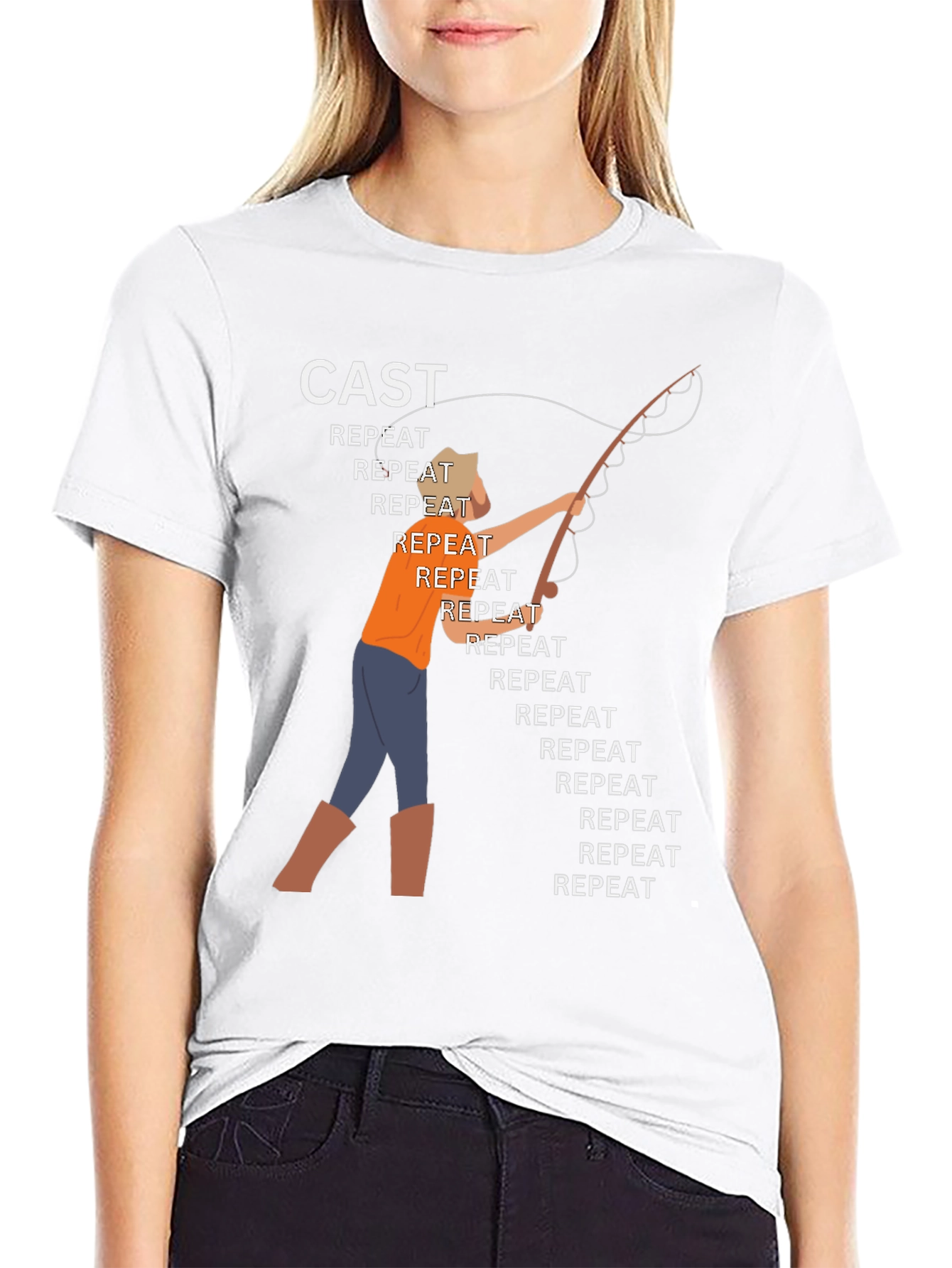 Cast Repeat Funny Fishing Graphic T-Shirt