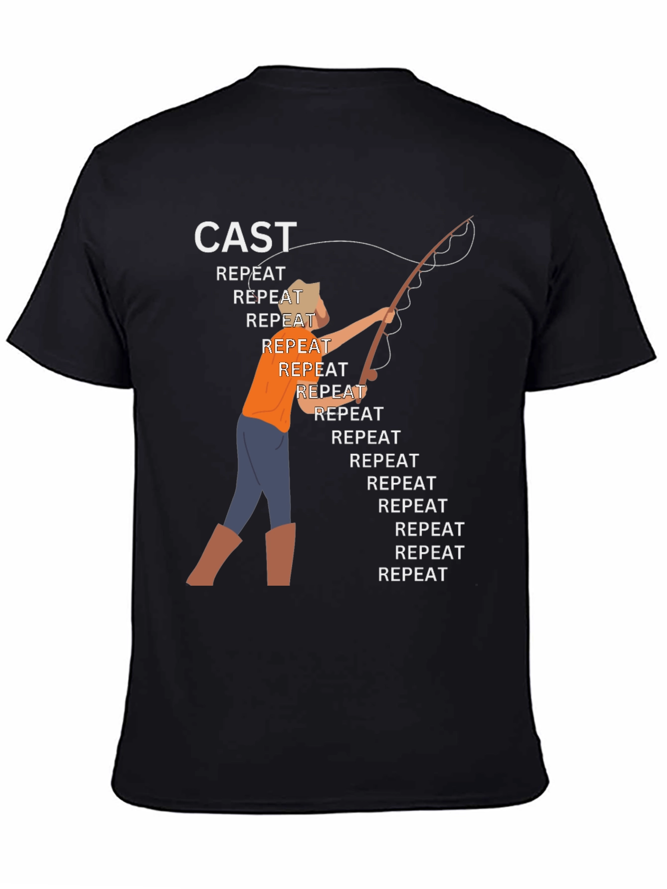 Cast Repeat Funny Fishing Graphic T-Shirt
