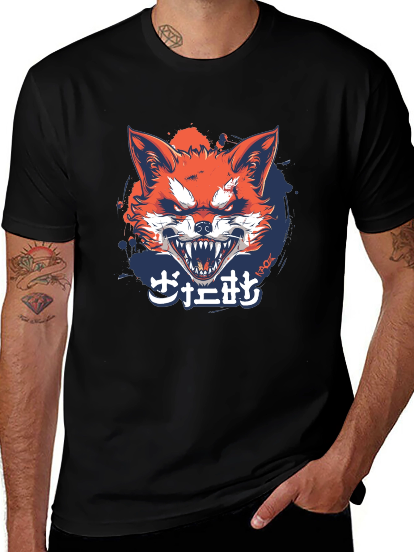 Mens Black Graphic Tee - Fierce Fox Design